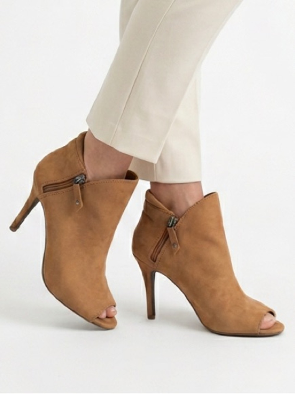 Charming Charlie Tan Peep-Toe Suede Ankle Booties